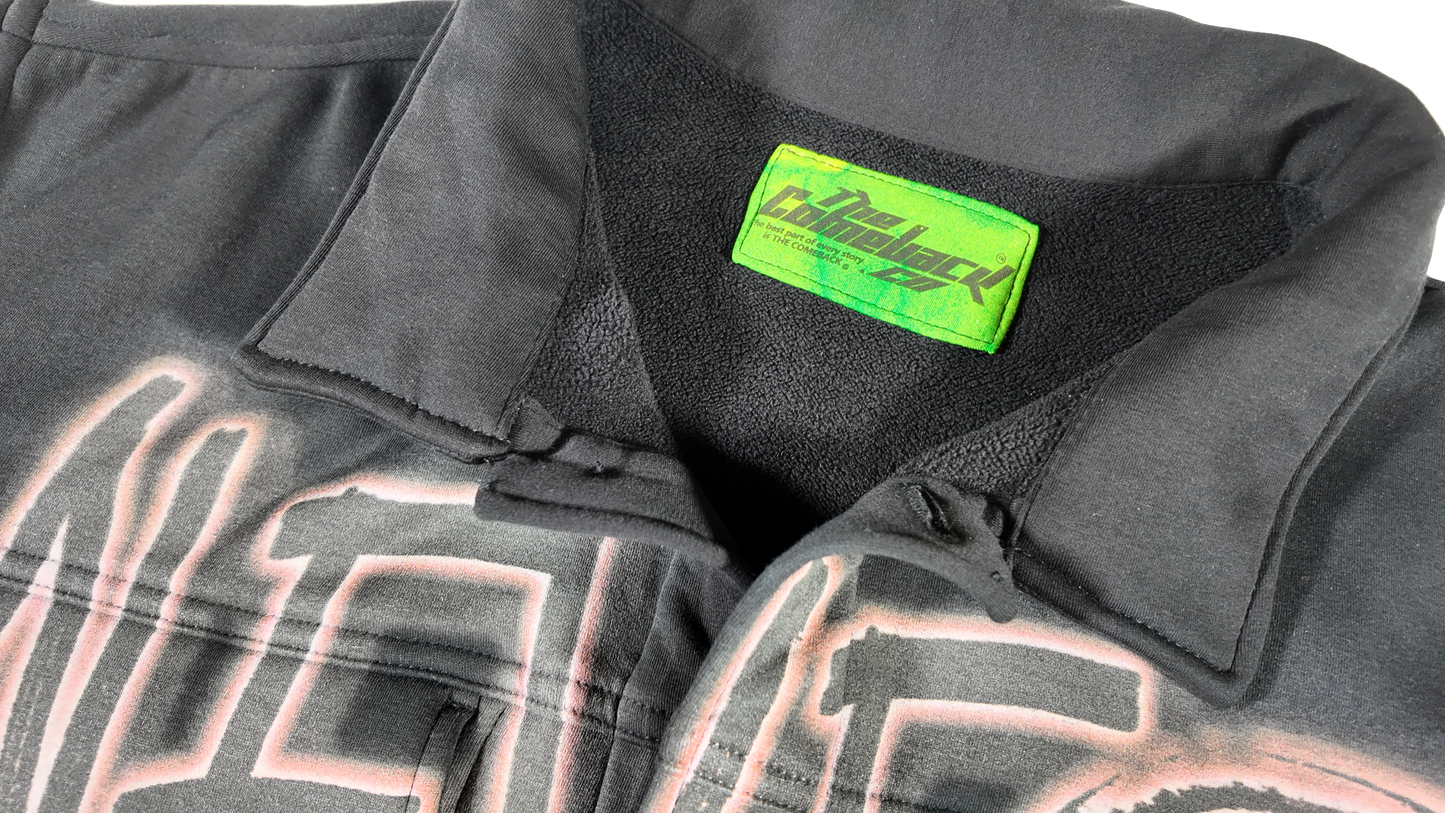 Black "Never Comeback" Fleece Button Jacket
